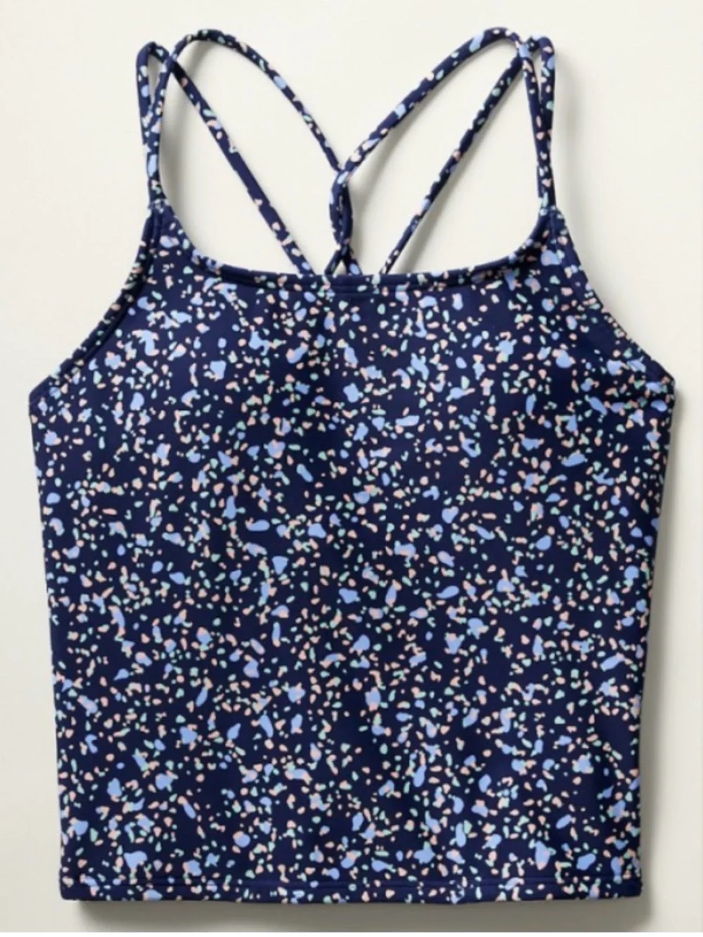 Athleta Girl Criss Cross Back Cropped Tankini Swim Top Navy Confetti L/12